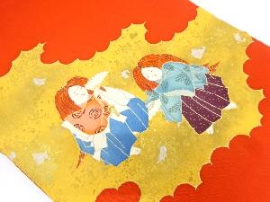 アンティーク　塩瀬　手描き狂言模様名古屋帯